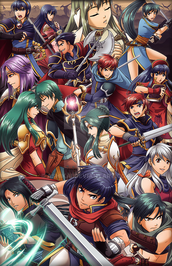 aqua_hair bare_shoulders black_hair blue_hair breasts cape closed_eyes dress earrings eirika elincia_ridell_crimea eliwood_(fire_emblem) ephraim father_and_daughter father_and_son fingerless_gloves fire_emblem fire_emblem:_akatsuki_no_megami fire_emblem:_fuuin_no_tsurugi fire_emblem:_mystery_of_the_emblem fire_emblem:_rekka_no_ken fire_emblem:_seima_no_kouseki fire_emblem_heroes gloves green_eyes green_hair hair_ornament hector_(fire_emblem) high_ponytail ike jewelry lilina long_hair looking_at_viewer lyndis_(fire_emblem) marth micaih multiple_boys multiple_girls ninian open_mouth ponytail ragnell red_eyes redhead roy_(fire_emblem) sheeda short_hair silver_hair smile soren sothe sword thigh-highs very_long_hair weapon yellow_eyes zettai_ryouiki