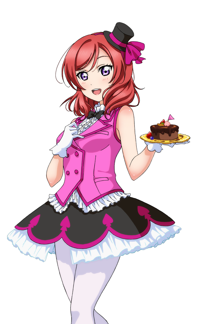 1girl artist_request bare_shoulders blush bow bowtie breasts food frills fruit gloves korekara_no_someday looking_at_viewer love_live! love_live!_school_idol_festival love_live!_school_idol_festival_after_school_activity love_live!_school_idol_project minigirl nishikino_maki official_art open_mouth pantyhose plate pudding redhead short_hair skirt sleeveless smile solo strawberry transparent_background vest violet_eyes white_gloves white_legwear