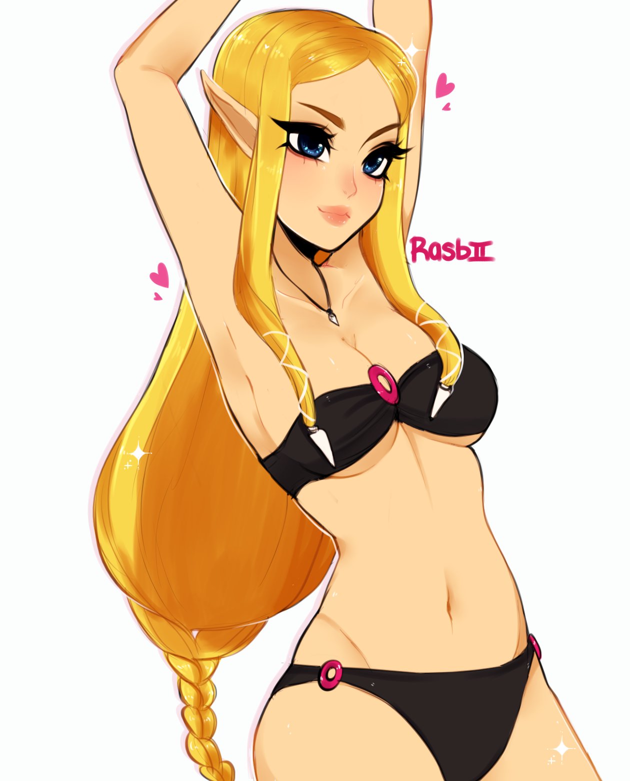 1girl bikini blonde_hair blue_eyes breasts highres long_hair pointy_ears princess_zelda savannah_(yugino) smile solo swimsuit the_legend_of_zelda the_legend_of_zelda:_ocarina_of_time