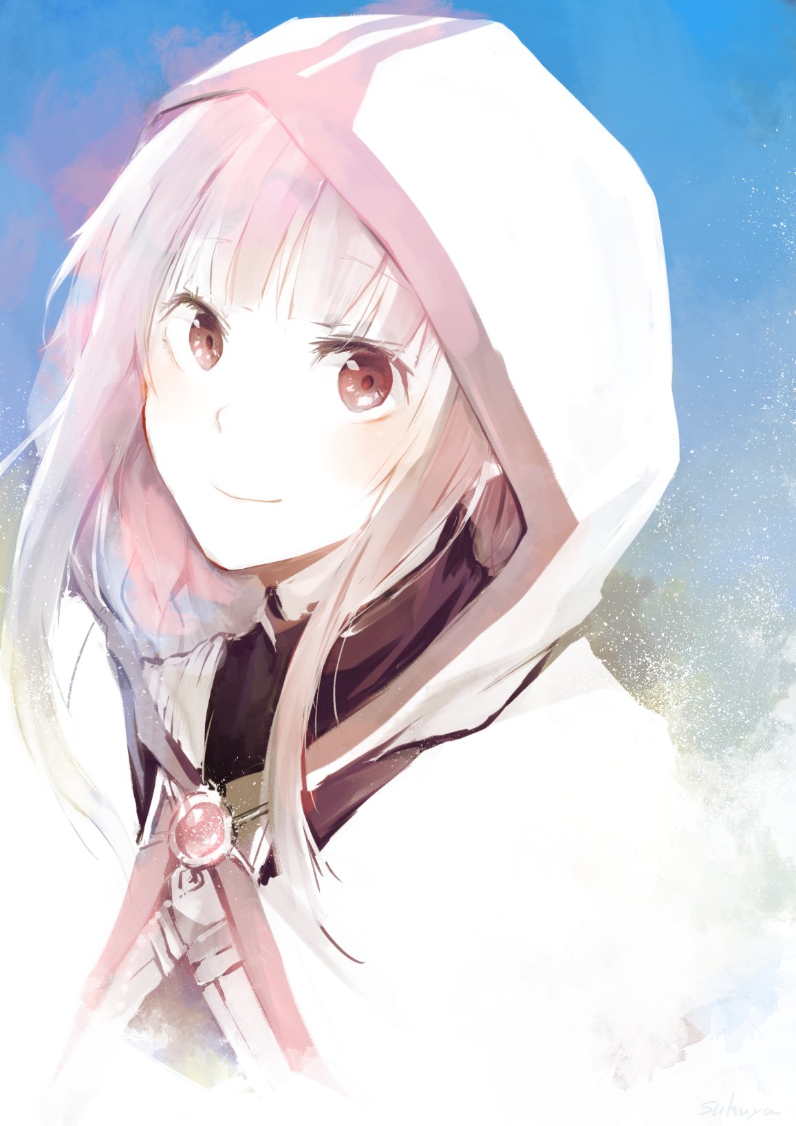 1girl highres hood magia_record:_mahou_shoujo_madoka_magica_gaiden magical_girl mahou_shoujo_madoka_magica pink_eyes pink_hair smile tamaki_iroha