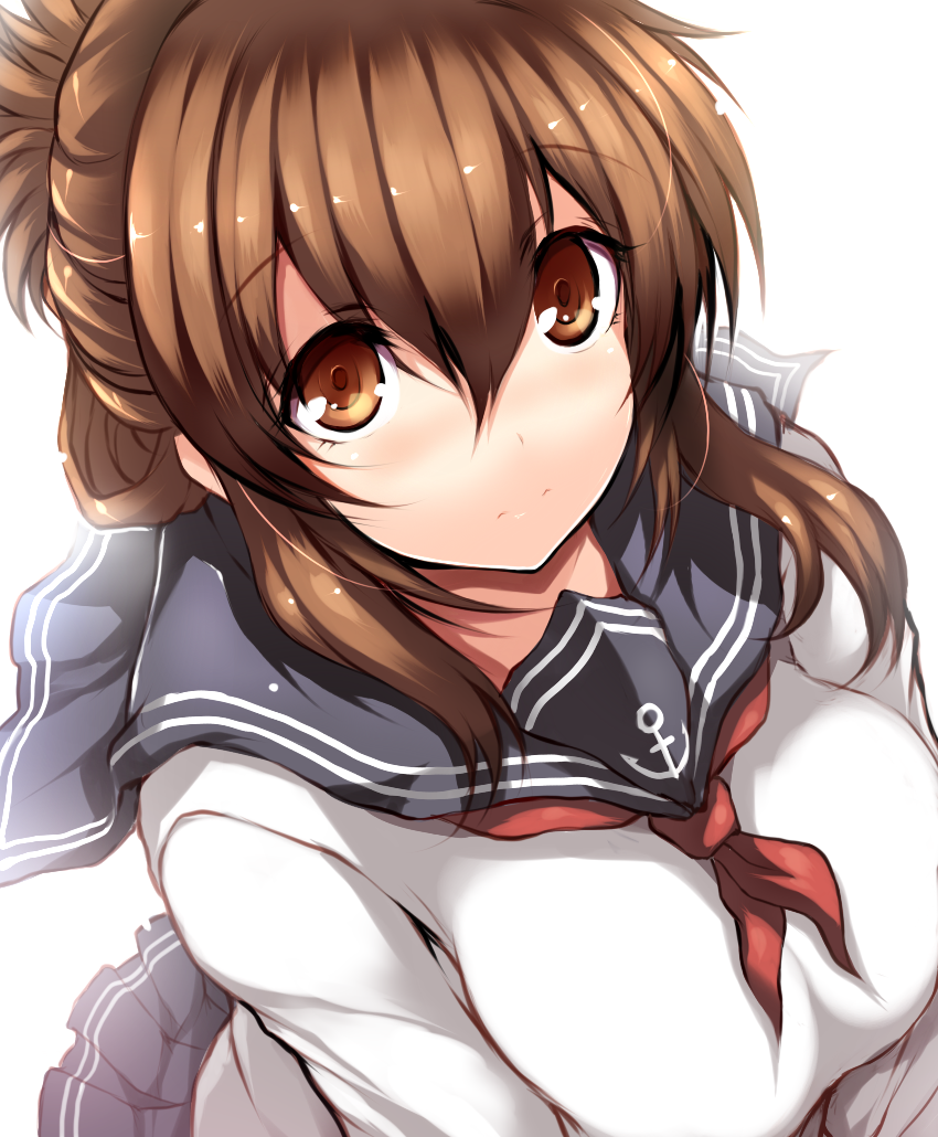 10s 1girl alternate_breast_size blush breasts brown_eyes brown_hair huge_breasts kantai_collection long_hair looking_at_viewer school_uniform solo