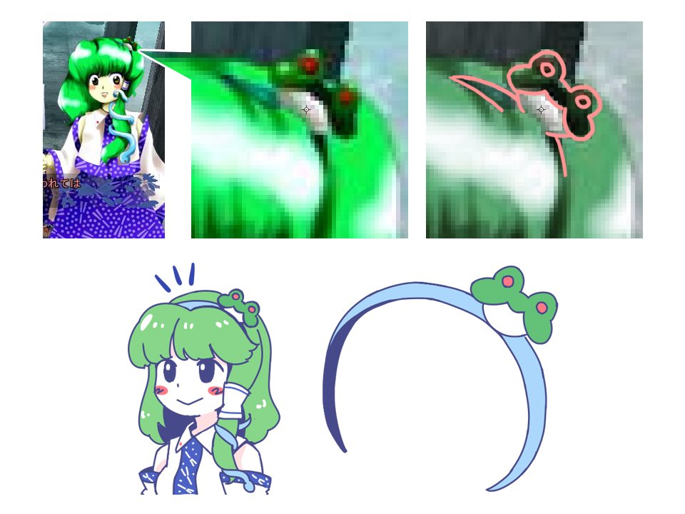 1girl :&gt; black_eyes blush_stickers comic commentary_request detached_sleeves frog_hair_ornament green_hair hair_ornament hair_tubes hairband itatatata kochiya_sanae oota_jun'ya silent_comic simple_background smile snake_hair_ornament subterranean_animism touhou white_background