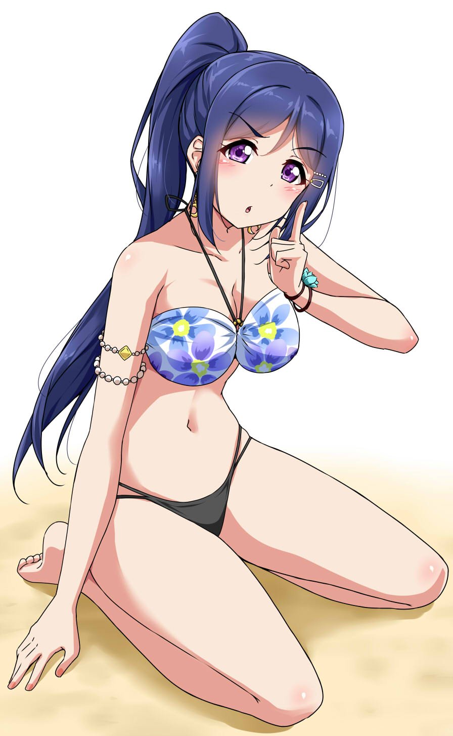 bikini blue_hair long_hair matsuura_kanan purple_eyes