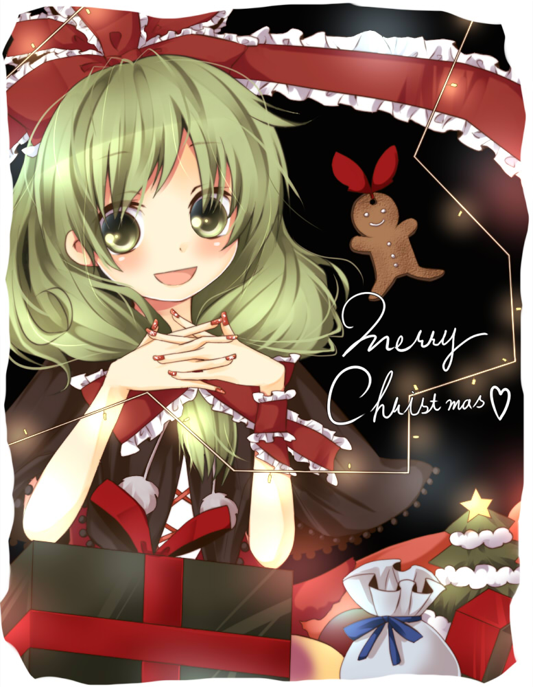 christmas fingernails green_eyes green_hair kagiyama_hina nails touhou umi umi02