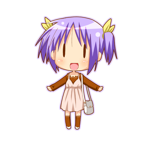 bag casual chibi hair_ribbon hair_ribbons hiiragi_tsukasa lowres lucky_star minami_(colorful_palette) purple_hair purse ribbon ribbons short_hair twintails