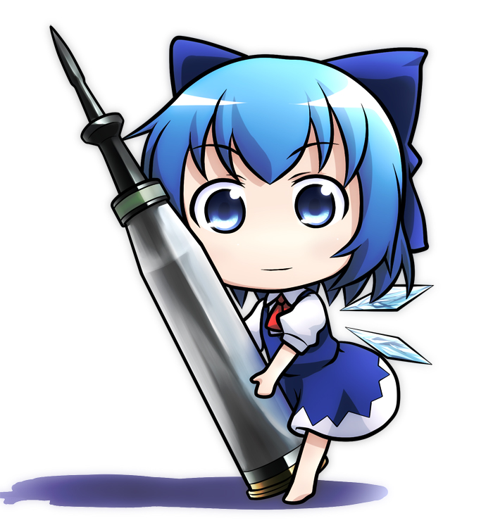 1girl artillery chibi cirno kusaba minigirl pen shell touhou