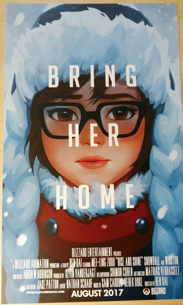 1girl brown_eyes brown_hair commentary glasses mei_(overwatch) movie_poster official_art overwatch sad snowing solo the_martian
