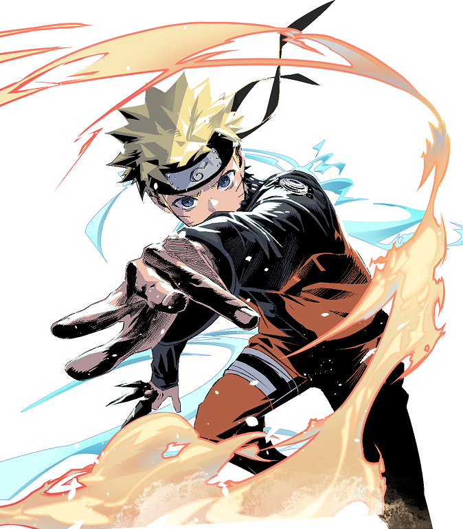 1boy blonde_hair blue_eyes cofffee facial_mark feet_out_of_frame fighting_stance foreshortening headband holding holding_knife jumpsuit knife kunai looking_at_viewer male_focus naruto_(series) orange_jumpsuit short_hair solo spiky_hair thigh_strap uzumaki_naruto weapon whisker_markings white_background