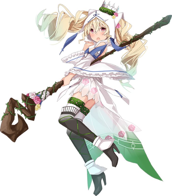 1girl :o artist_request black_boots blonde_hair blush boots chateau_d'usse_(oshiro_project) crown from_side full_body hair_between_eyes hand_on_own_face high_heel_boots high_heels holding holding_staff long_hair midriff navel official_art one_eye_closed oshiro_project oshiro_project_re red_eyes skirt sleepy staff thigh-highs thigh_boots transparent_background wavy_hair white_skirt