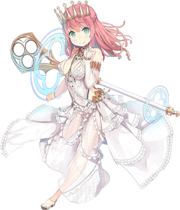 1girl blue_eyes breasts detached_sleeves dress full_body large_breasts long_hair nanashina official_art oshiro_project oshiro_project_re pink_hair prague_(oshiro_project) smile staff tiara transparent_background