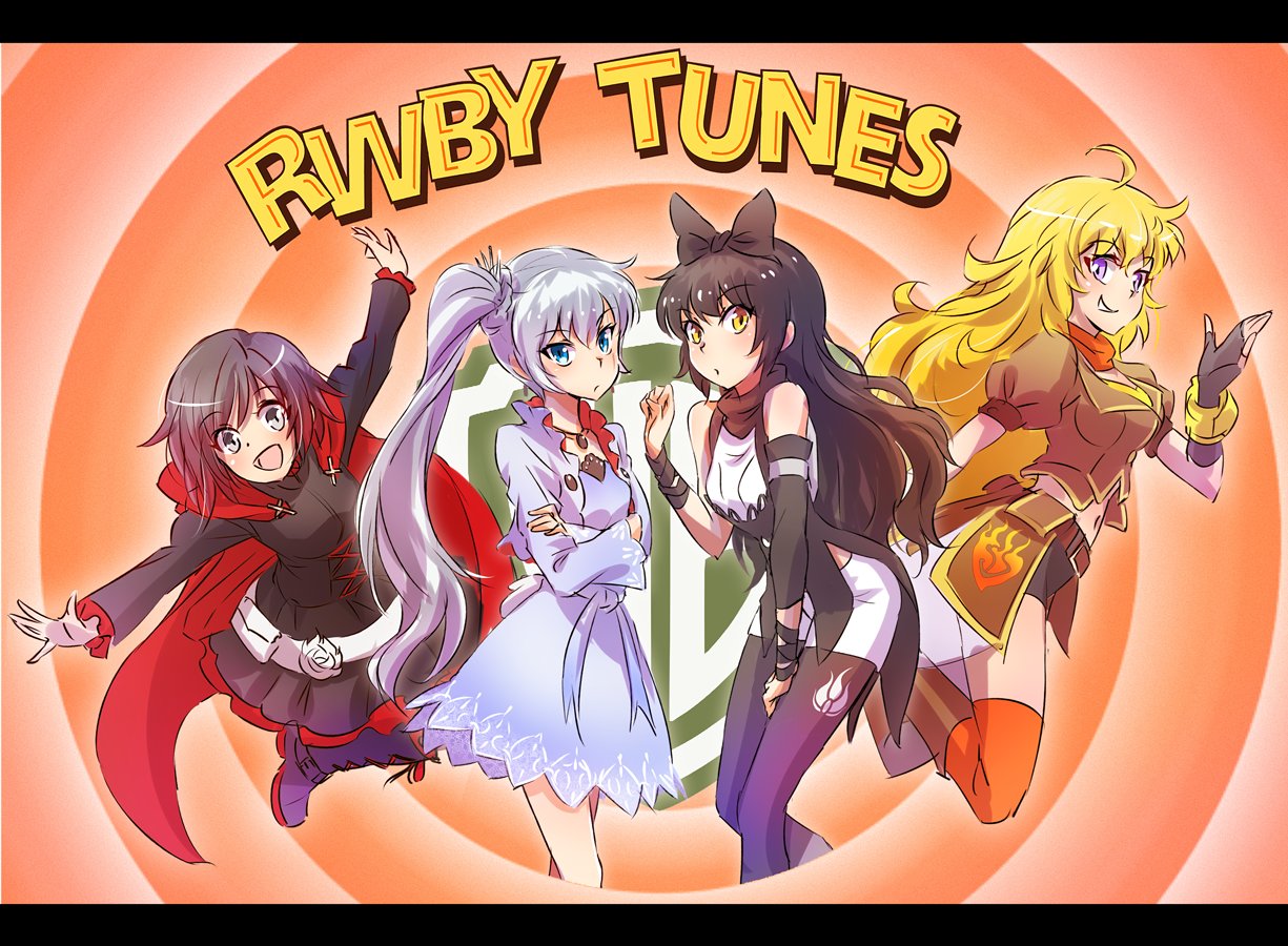 4girls blake_belladonna company_connection iesupa logo_parody looney_tunes multiple_girls ruby_rose rwby warner_bros weiss_schnee yang_xiao_long