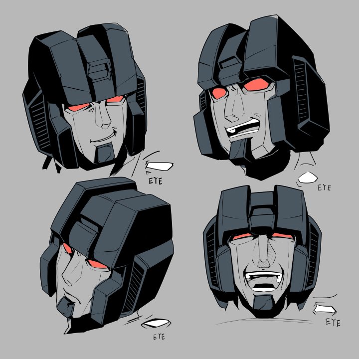 4boys 80s decepticon english eyes grey_background head_only kamizono_(spookyhouse) laughing machine machinery mecha multiple_boys no_humans oldschool open_mouth personification red_eyes robot skywarp smile starscream sunstorm thundercracker transformers