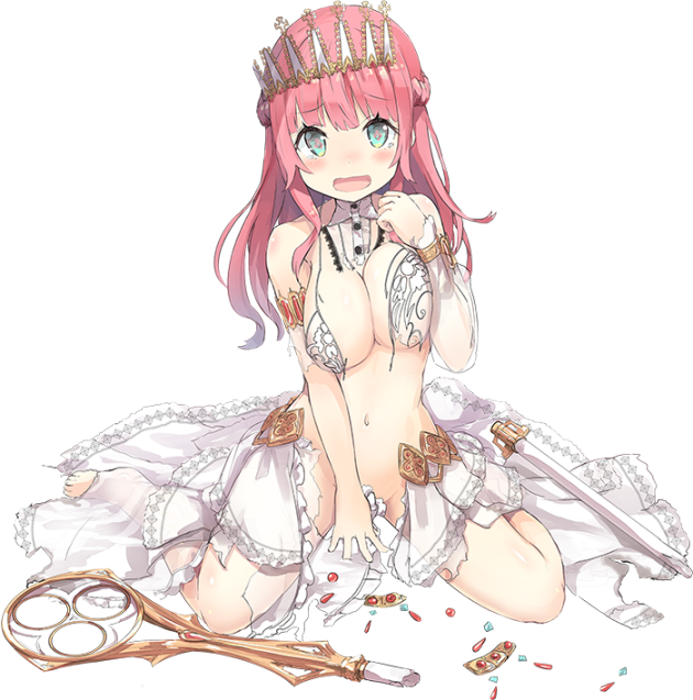 1girl :o blue_eyes blush breasts broken_staff cleavage detached_sleeves dress full_body large_breasts long_hair midriff nanashina official_art open_mouth oshiro_project oshiro_project_re pink_hair prague_(oshiro_project) staff tiara torn_clothes torn_dress transparent_background