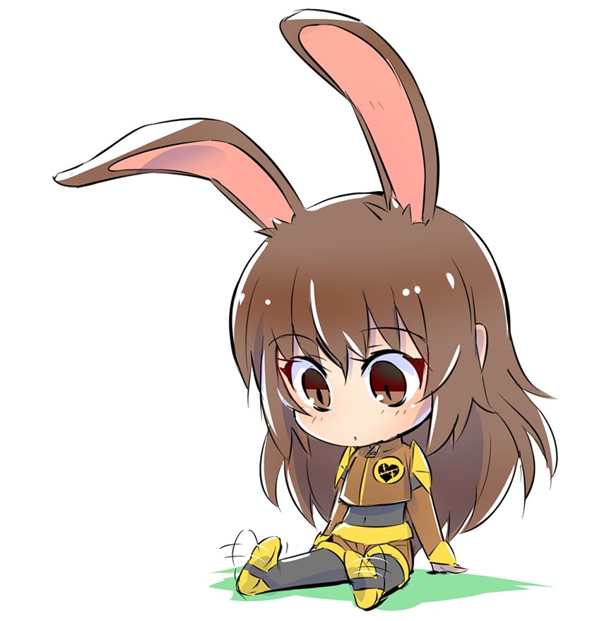 1girl animal_ears brown_eyes brown_hair bunny_girl chibi iesupa rabbit_ears rwby rwby_chibi sitting solo velvet_scarlatina