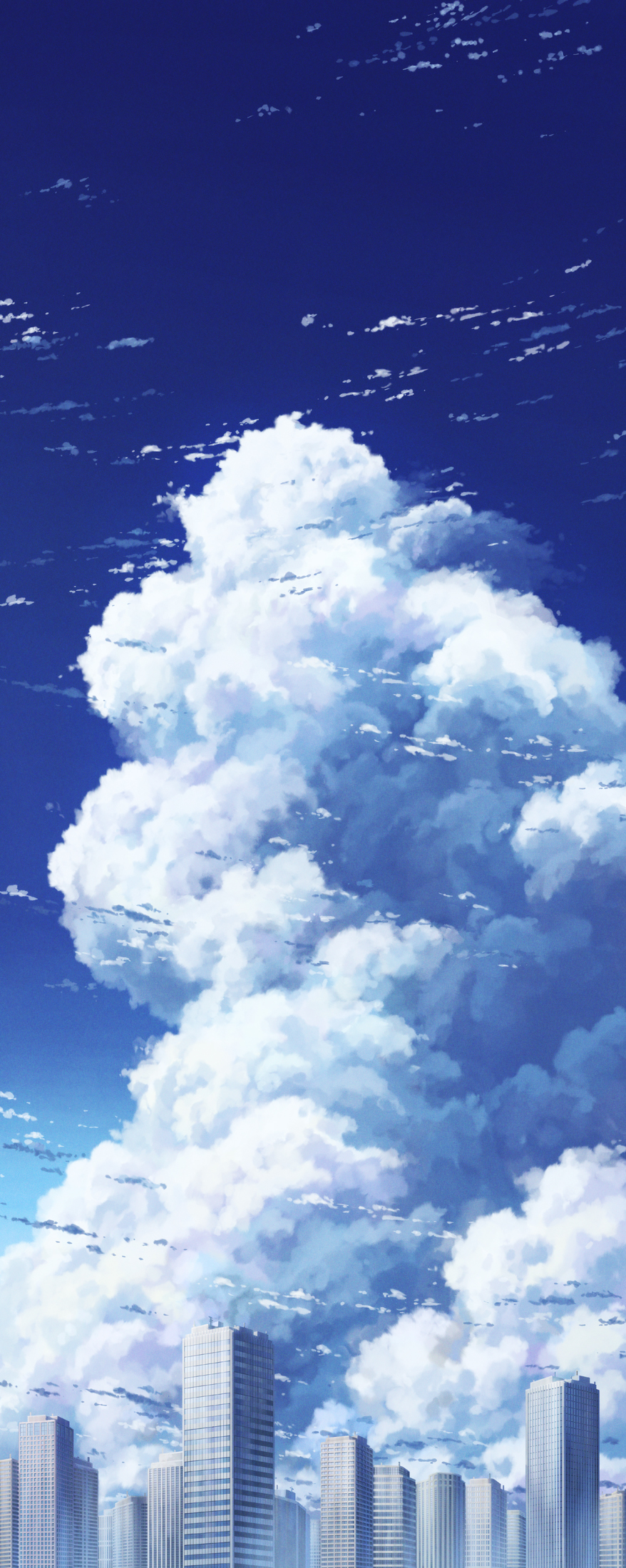 aoha_(twintail) blue_sky building cityscape clouds cloudy_sky commentary_request day highres long_image no_humans outdoors scenery sky skyline skyscraper tall_image