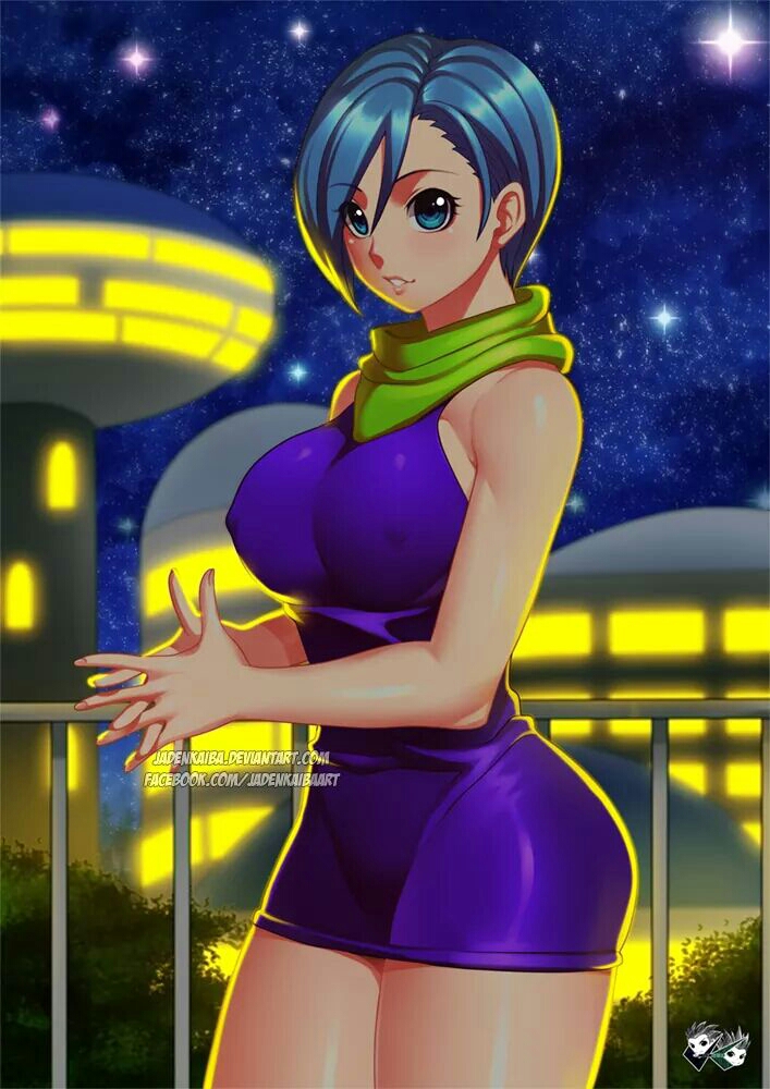 1girl aqua_eyes aqua_hair arm artist_name bare_arms bare_legs bare_shoulders breasts building bulma curvy dragon_ball dragon_ball_super dragonball_z dress erect_nipples eyebrows_visible_through_hair female fence hands hands_together highres jadenkaiba large_breasts legs lips looking_at_viewer milf neck night night_sky outdoors parted_lips purple_dress shiny shiny_skin short_dress short_hair sky sleeveless sleeveless_dress smile solo standing star_(sky) starry_sky watermark web_address