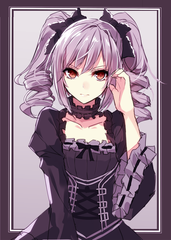 1girl 3: aosaki_yukina dress drill_hair gothic_lolita hair_ribbon idolmaster idolmaster_cinderella_girls kanzaki_ranko lolita_fashion red_eyes ribbon silver_hair twin_drills twintails