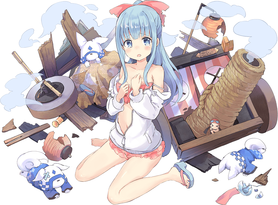 armor blush cannon covering covering_breasts fang flag grey_eyes hat inuyama_(oshiro_project) long_hair looking_at_viewer nanashina official_art open_mouth oshiro_project oshiro_project_re silver_hair sitting tearing_up transparent_background white_flag