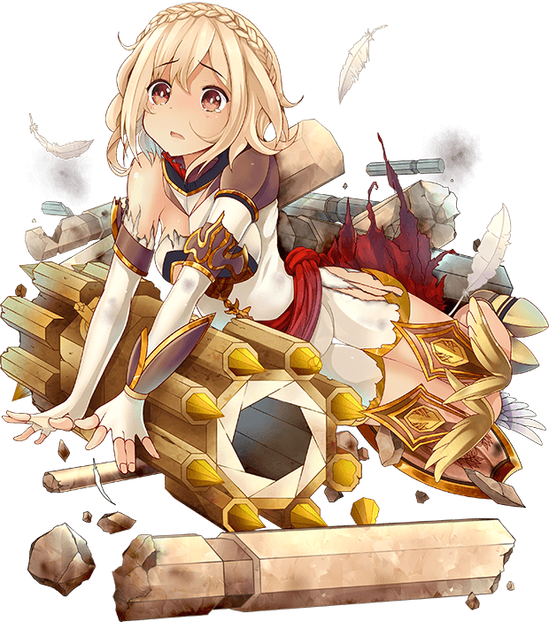 1girl blonde_hair castel_del_monte_(oshiro_project) eyebrows_visible_through_hair full_body hair_braid mallet official_art open_mouth oshiro_project oshiro_project_re red_eyes taicho128 torn_clothes transparent_background weapon