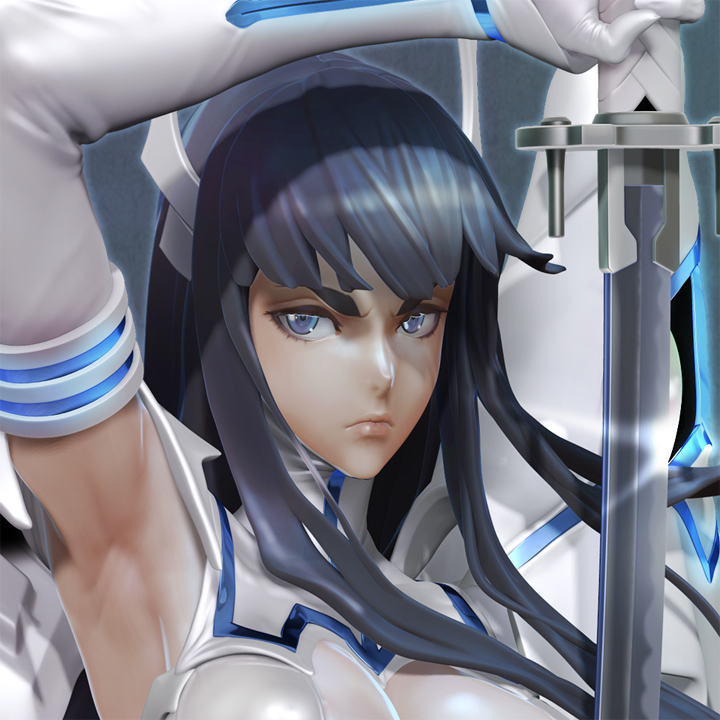 1girl 3d armpits bangs blue_eyes katana kill_la_kill kiryuuin_satsuki leslyzerosix lips long_hair solo sword weapon