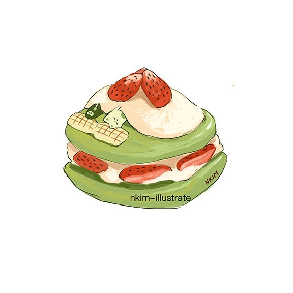 artist_name closed_eyes dessert food fox fruit icing nadia_kim no_humans original pillow simple_background sleeping strawberry white_background