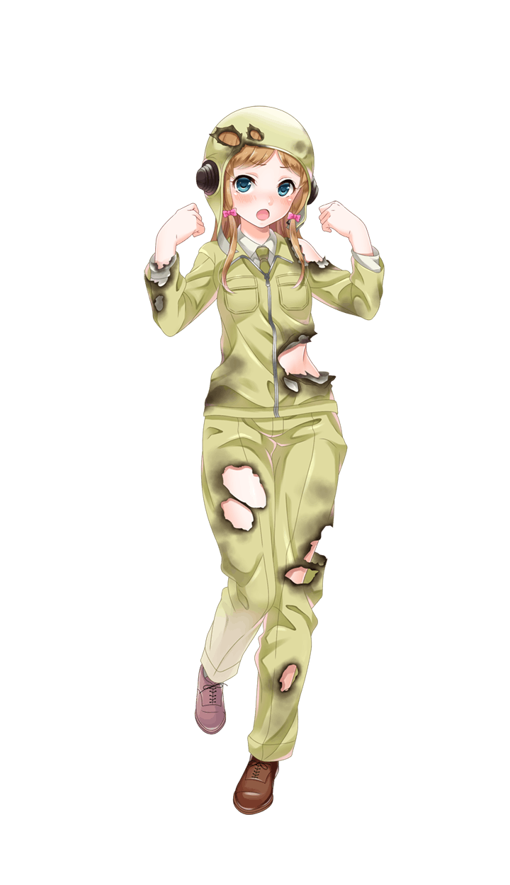 1girl :o aviator_cap blonde_hair blue_eyes blush bow brown_shoes formation_girls full_body hair_bow highres kamura_poku lillian_presley necktie official_art one_eye_closed open_mouth pink_bow shoes sidelocks smile solo torn_clothes transparent_background yellow_necktie