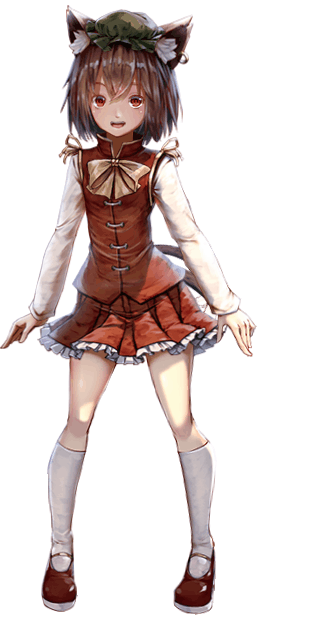 1girl animal_ears animated animated_gif brown_hair cat_ears cat_tail chen commentary_request full_body green_hat hat jewelry kneehighs long_sleeves looking_at_viewer miniskirt multiple_tails pleated_skirt red_eyes red_skirt ryosios simple_background single_earring skirt skirt_set solo standing tail touhou two_tails vest white_background white_legwear