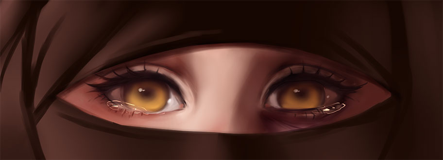 1girl black_eye close-up domestic_violence eyelashes hijab injury isis_(terrorist_group) jihad-chan original otto persona_eyes propaganda sad tearing_up tears yellow_eyes