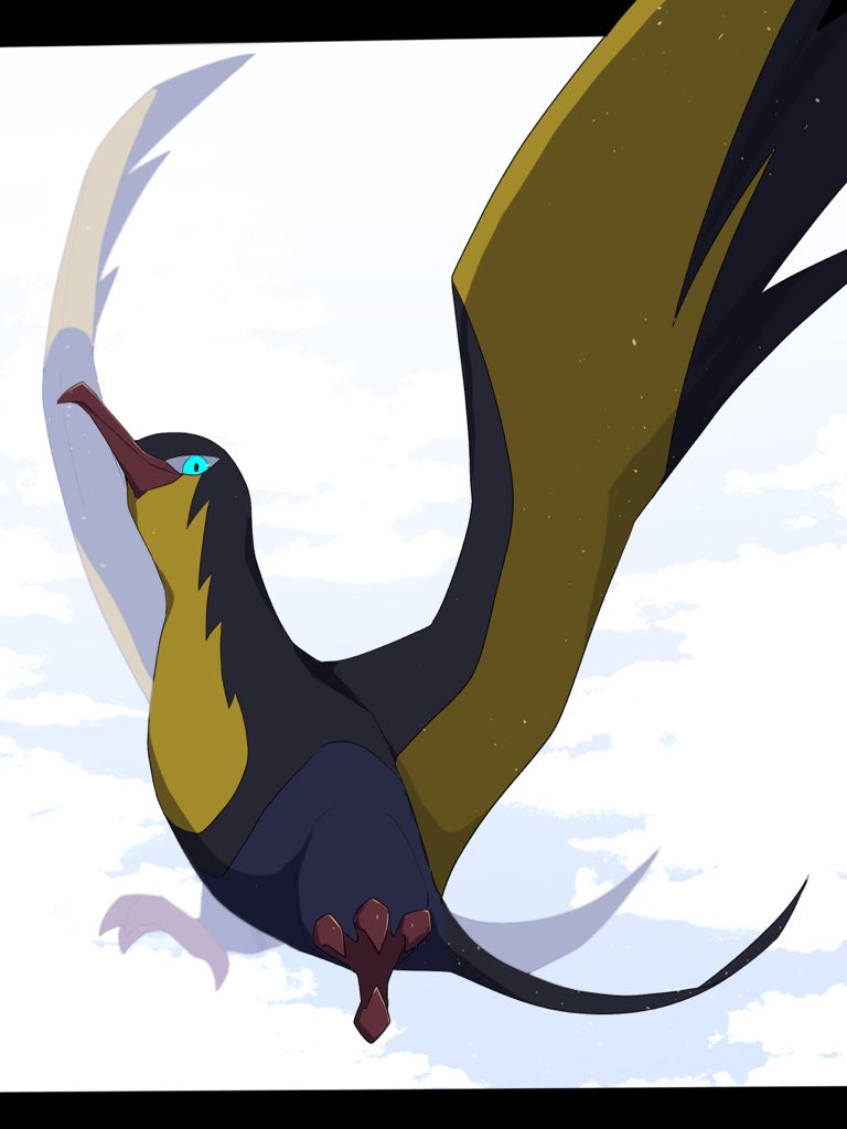 above_clouds animal_focus aqua_eyes bird closed_mouth clouds commentary flying kilowattrel kou11021301 no_humans outdoors pokemon pokemon_(creature) solo symbol-only_commentary talons