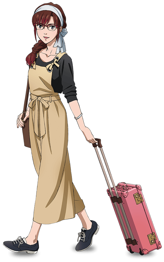 1girl bag braid brown_hair glasses handbag long_hair makinami_mari_illustrious neon_genesis_evangelion solo suitcase