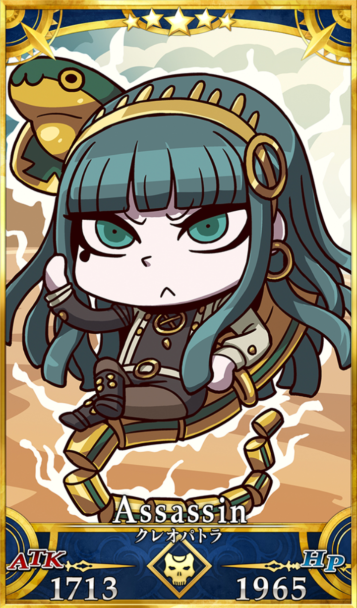 1girl :&lt; bangs blunt_bangs chibi cleopatra_(fate/grand_order) earrings fate/grand_order fate_(series) green_eyes green_hair highres hoop_earrings jewelry legs_crossed long_hair official_art riyo_(lyomsnpmp) sitting sitting_on_animal snake star very_long_hair