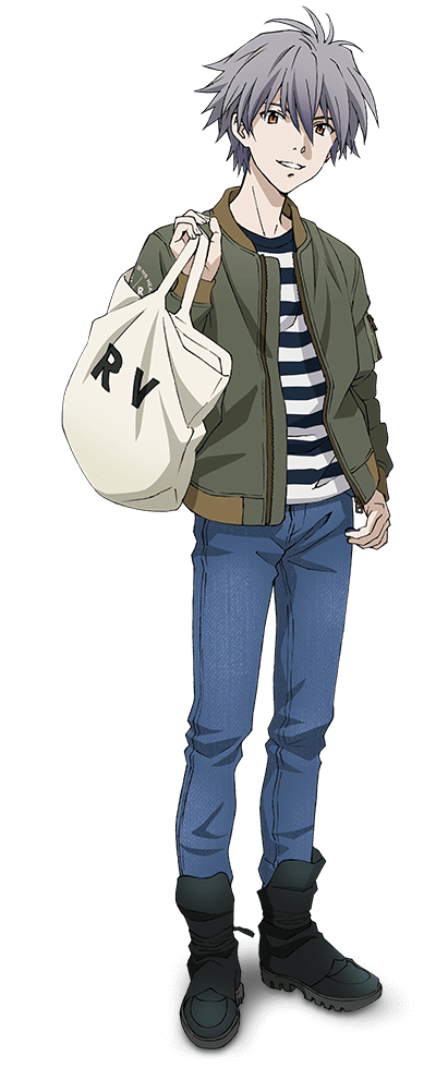 1boy bag boots handbag jacket nagisa_kaworu neon_genesis_evangelion red_eyes silver_hair simple_background smile solo