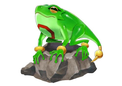 alien blaster_master_zero closed_mouth fred_(blaster_master_zero) frog full_body jewelry lowres natsume_yuji no_humans official_art ring rock simple_background solo white_background