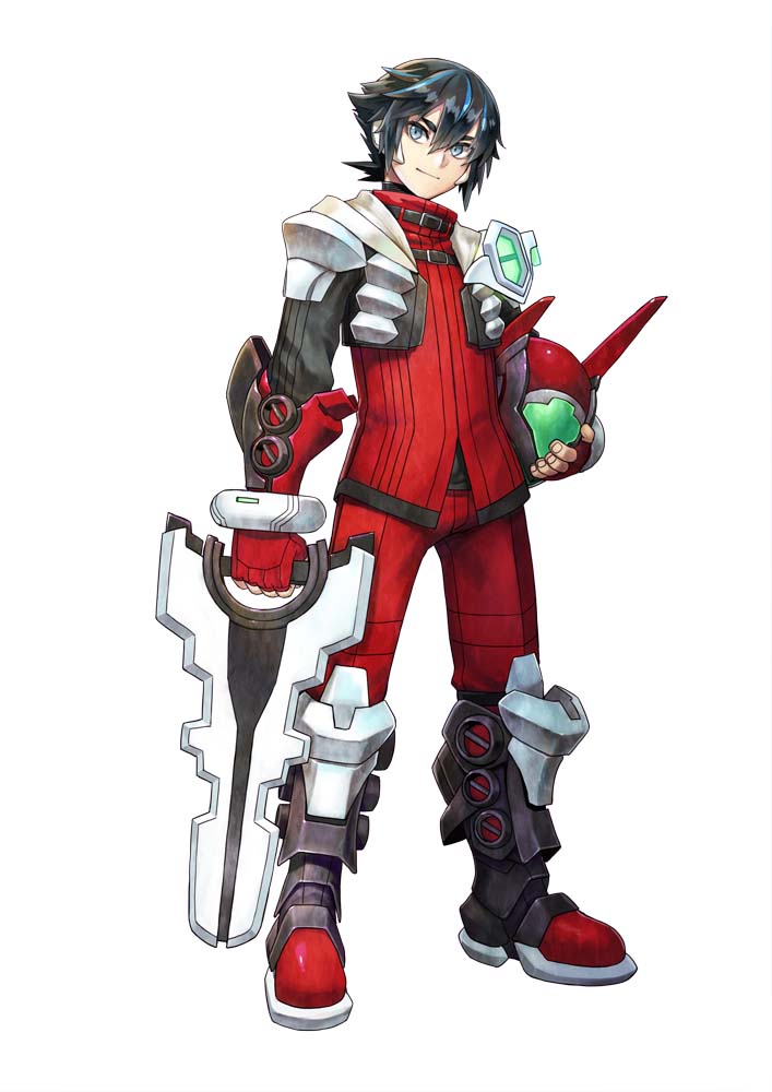 1boy black_hair blaster_master_zero blue_eyes boots carrying_under_arm fingerless_gloves full_body gloves helmet jason_frudnick looking_at_viewer male_focus multicolored_hair natsume_yuji official_art red_gloves short_hair simple_background smile solo streaked_hair turtleneck white_background