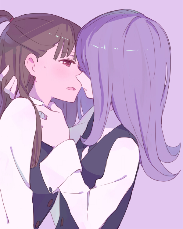 2girls blush imminent_kiss kagari_atsuko little_witch_academia multiple_girls school_uniform sou_(tuhut) sucy_manbavaran yuri