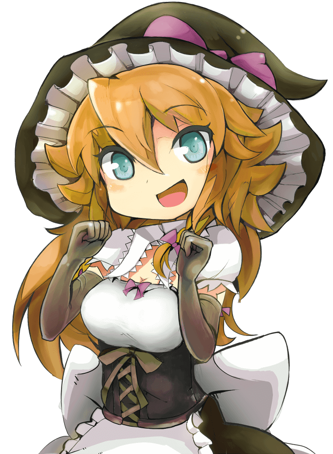 1girl akane_(cookie) ayuki_(47881314) black_gloves black_hat blonde_hair blue_eyes blush bow breasts cleavage cookie_(touhou) elbow_gloves eyebrows_visible_through_hair gloves hat kirisame_marisa large_breasts looking_at_viewer open_mouth purple_bow purple_ribbon ribbon smile solo touhou witch_hat