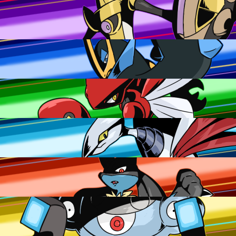 aegislash black_iron empoleon lowres lucario magnezone pokemon pokemon_(creature) scizor skarmory