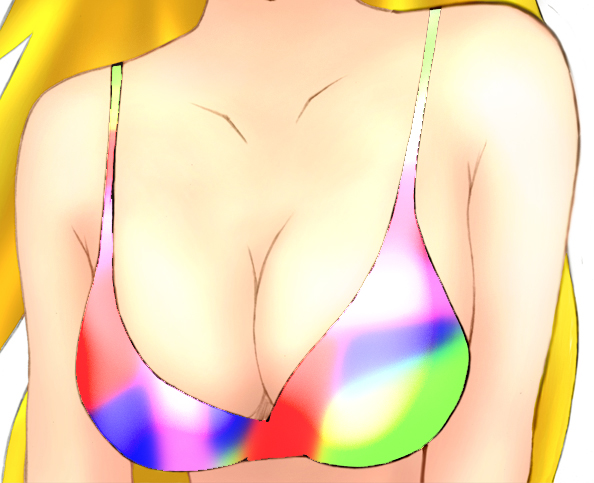 a_(pixiv12020) bad_id bikini breasts cleavage hoshii_miki idolmaster rainbow solo swimsuit