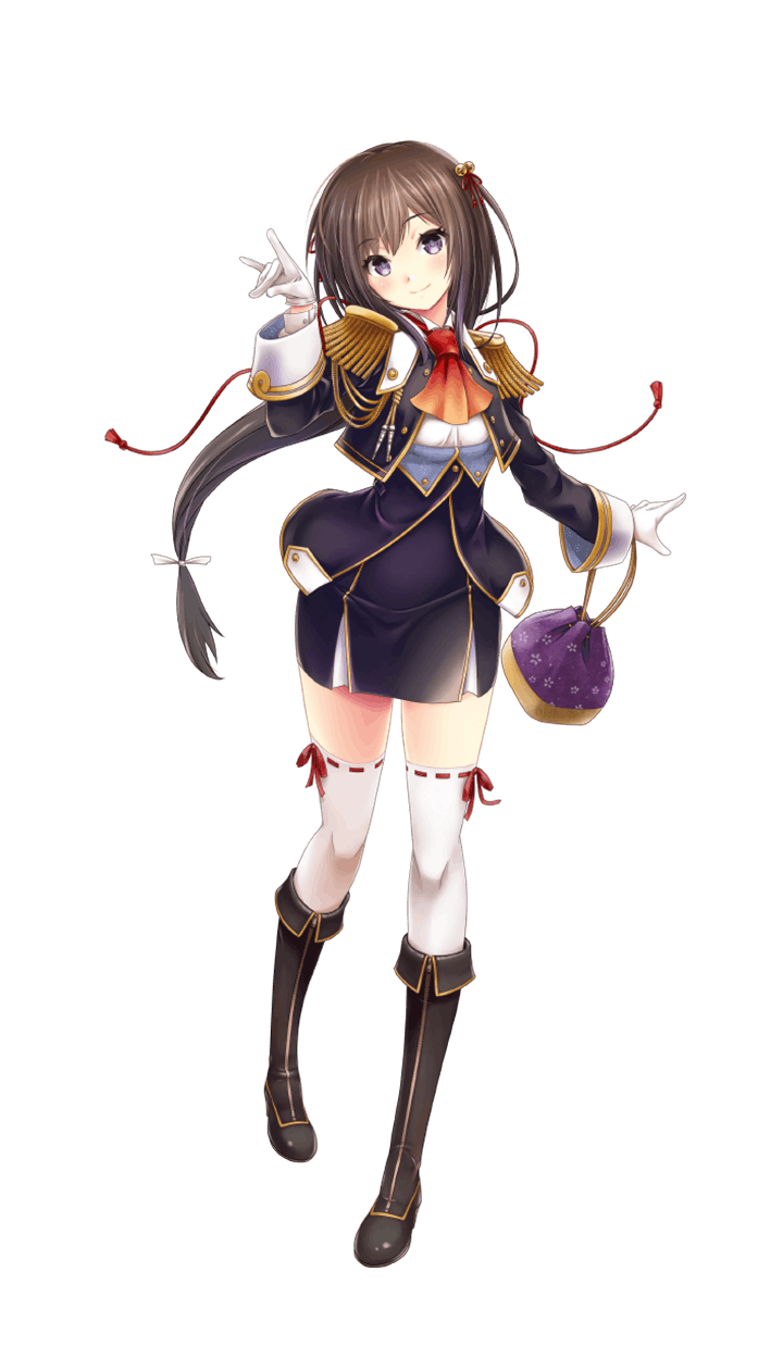 1girl ayakouji_setsuka black_boots boots brown_eyes brown_hair epaulettes formation_girls full_body gloves hair_ribbon highres long_hair looking_at_viewer low-tied_long_hair official_art petankoside ribbon solo thigh-highs transparent_background very_long_hair white_gloves white_legwear
