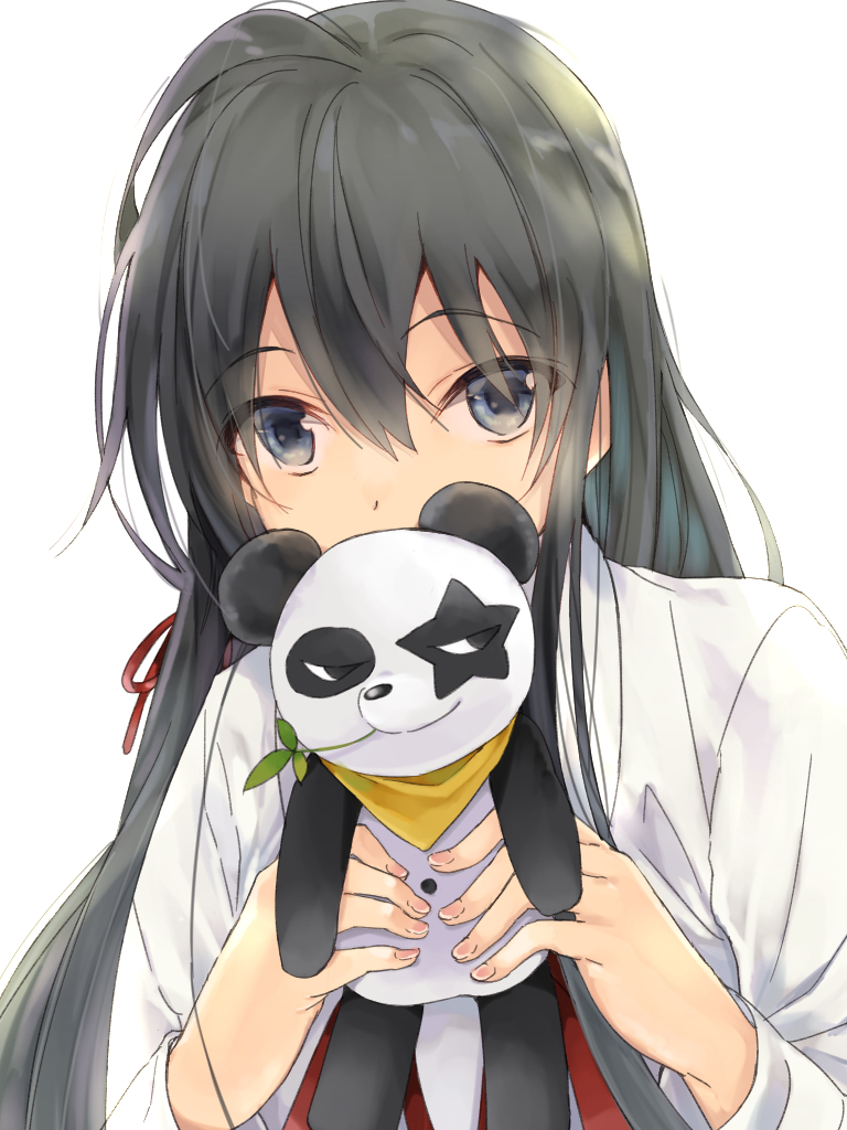 1girl black_hair blue_eyes commentary_request eyebrows_visible_through_hair hair_between_eyes holding long_hair looking_at_viewer solo stuffed_animal stuffed_toy tama_(05728) yahari_ore_no_seishun_lovecome_wa_machigatteiru. yukinoshita_yukino