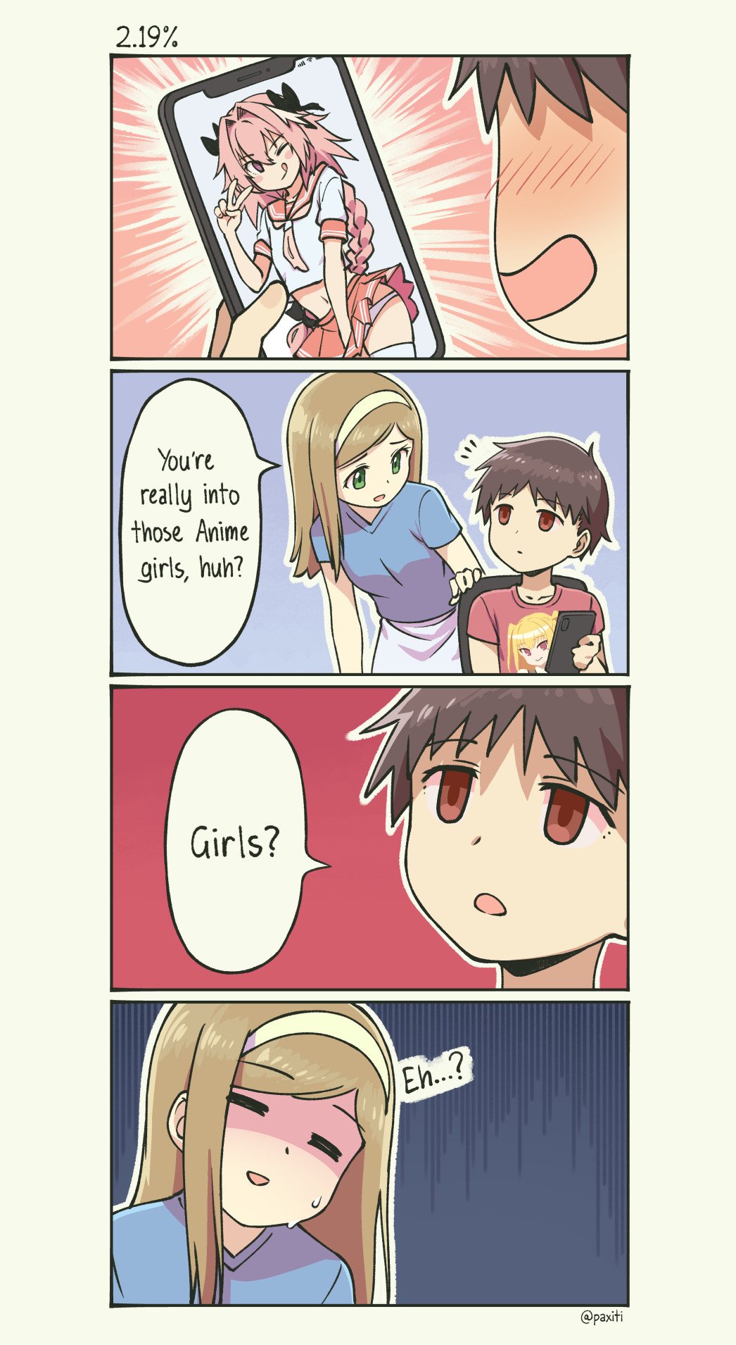 /\/\/\ 1boy 1girl 4koma :d ;q androgynous bangs black_bow black_ribbon blonde_hair blue_shirt blush bow braid breasts brown_hair cellphone closed_eyes collarbone comic commentary cowboy_shot english eyebrows_visible_through_hair fate/apocrypha fate/grand_order fate_(series) finger_in_another's_mouth green_eyes hair_between_eyes hair_bow hair_intakes hair_ribbon hairband hand_on_another's_shoulder hand_up head_tilt highres holding holding_phone long_hair looking_at_viewer maria_holic midriff miniskirt multicolored_hair navel neckerchief one_eye_closed open_mouth otoko_no_ko panties pantyshot pantyshot_(standing) pas_(paxiti) phone pink_hair pink_neckerchief pink_sailor_collar pink_skirt pleated_skirt red_eyes red_shirt ribbon rider_of_black school_uniform serafuku shidou_mariya shirt short_hair short_sleeves single_braid skirt smartphone smile solo standing streaked_hair sweatdrop swept_bangs thigh-highs tongue tongue_out tress_ribbon twintails twitter_username two-tone_hair underwear upskirt v very_long_hair violet_eyes white_hair white_hairband white_legwear white_panties white_skirt wind wind_lift