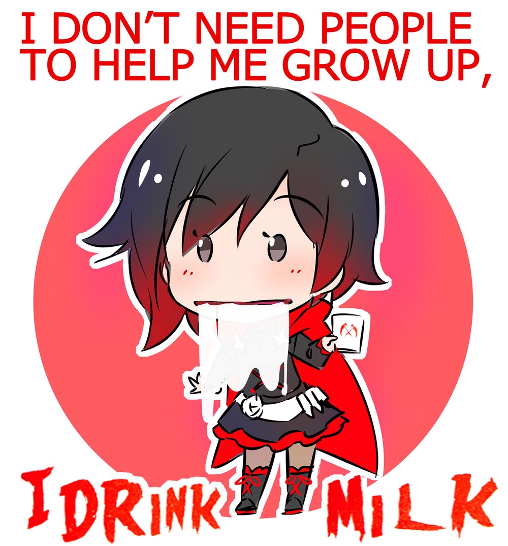 1girl beady_eyes cape chibi commentary_request english iesupa milk redhead ruby_rose rwby solo vomiting