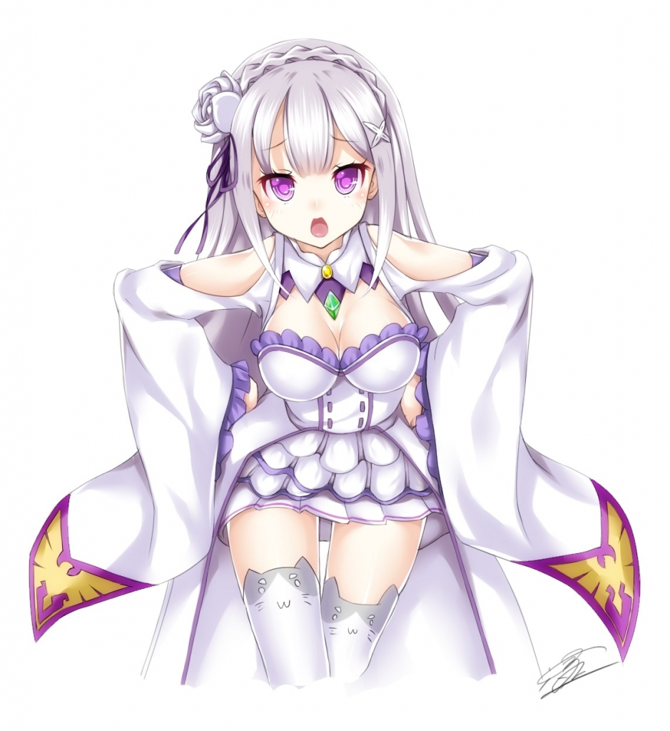 dress emilia_(re:zero) long_hair purple_eyes re:zero_kara_hajimeru_isekai_seikatsu white_hair