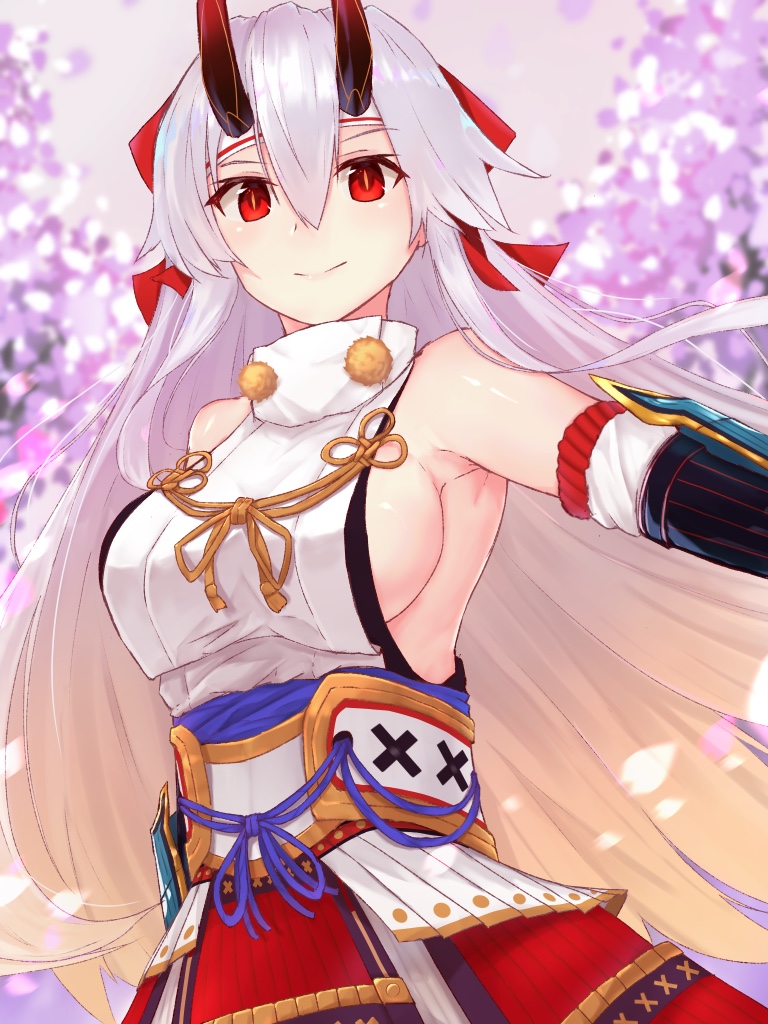 archer_inferno long_hair red_eyes smile white_hair