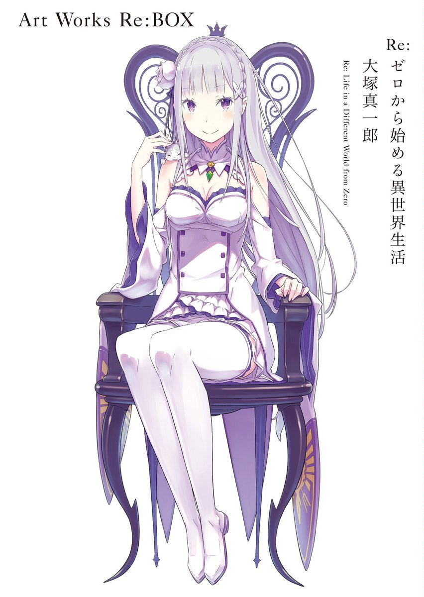 dress emilia_(re:zero) long_hair purple_eyes re:zero_kara_hajimeru_isekai_seikatsu white_hair