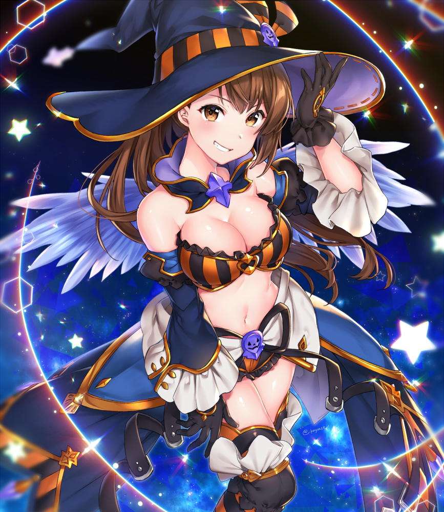 beatrix_(granblue_fantasy) blue_eyes brown_hair granblue_fantasy halloween long_hair witch