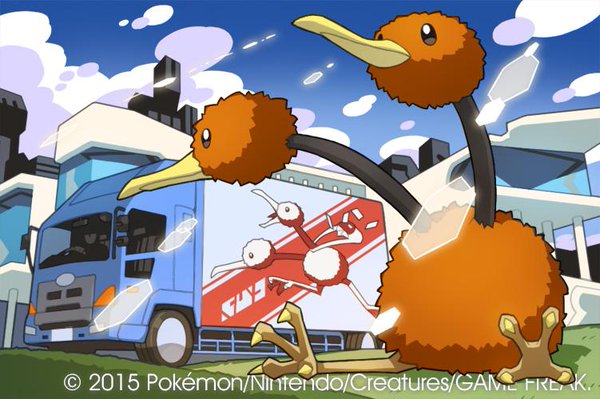 2015 doduo downscaled md5_mismatch official_art pokemon pokemon_(creature) pokemon_(game) pokemon_trading_card_game resized saitou_naoki trading_card watermark