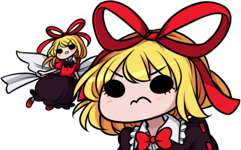 1girl 3: angry blonde_hair chibi commentary eyelashes hair_ribbon looking_at_viewer lowres medicine_melancholy multiple_views ribbon short_hair simple_background solid_circle_eyes speckticuls touhou v-shaped_eyebrows white_background
