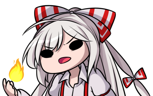 1girl angry bow chibi commentary fire fujiwara_no_mokou hair_bow long_hair looking_at_viewer open_mouth silver_hair simple_background solid_circle_eyes solo speckticuls suspenders touhou v-shaped_eyebrows white_background