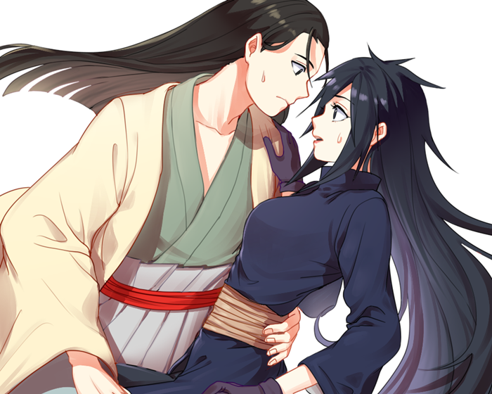 1boy 1girl black_hair ede genderswap genderswap_(mtf) long_hair naruto senju_hashirama uchiha_madara